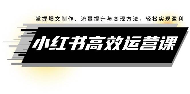 小红书高效运营课：掌握爆文制作、流量提升与变现方法，轻松实现盈利 - 创业宝库：赚钱源码、精品项目、创业机会、软件教程、网络营销指南-创业宝库：赚钱源码、精品项目、创业机会、软件教程、网络营销指南